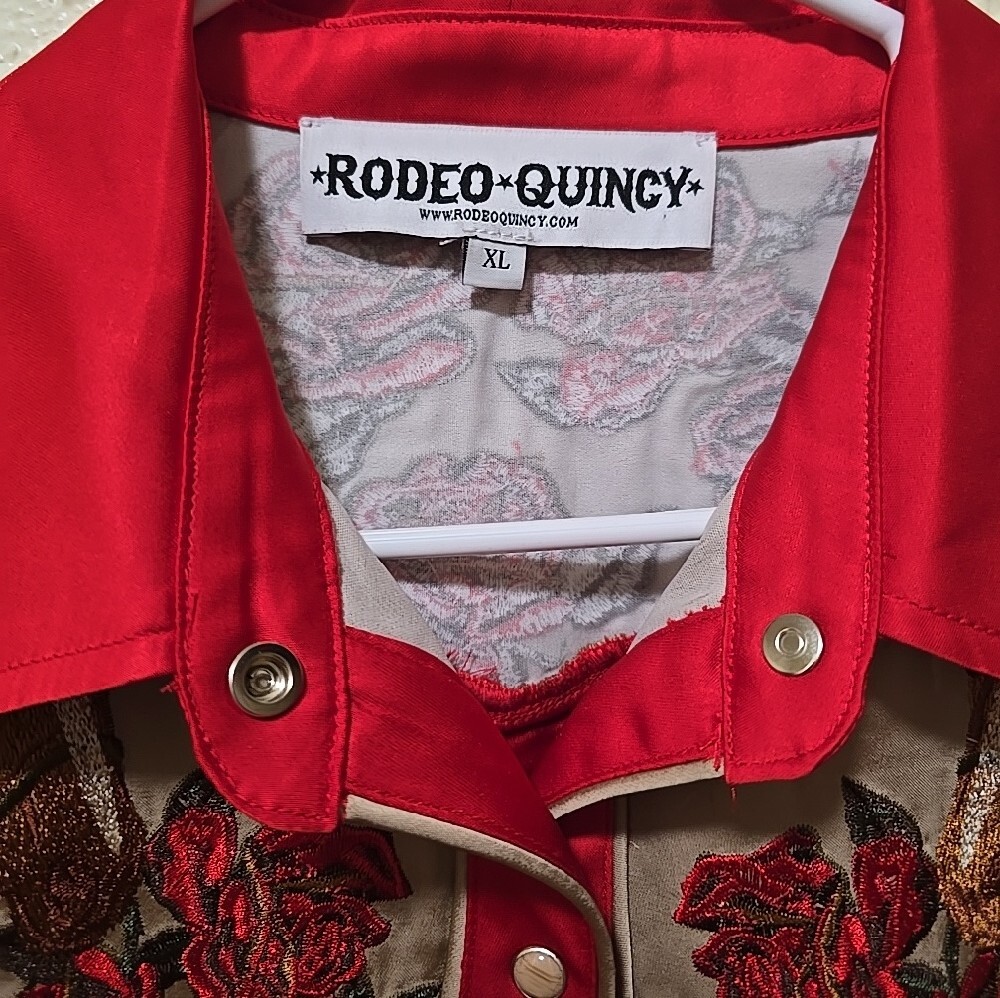 Rodeo Quincy Red Western Shirt with Rose Embroidery - Picture 2 of 6